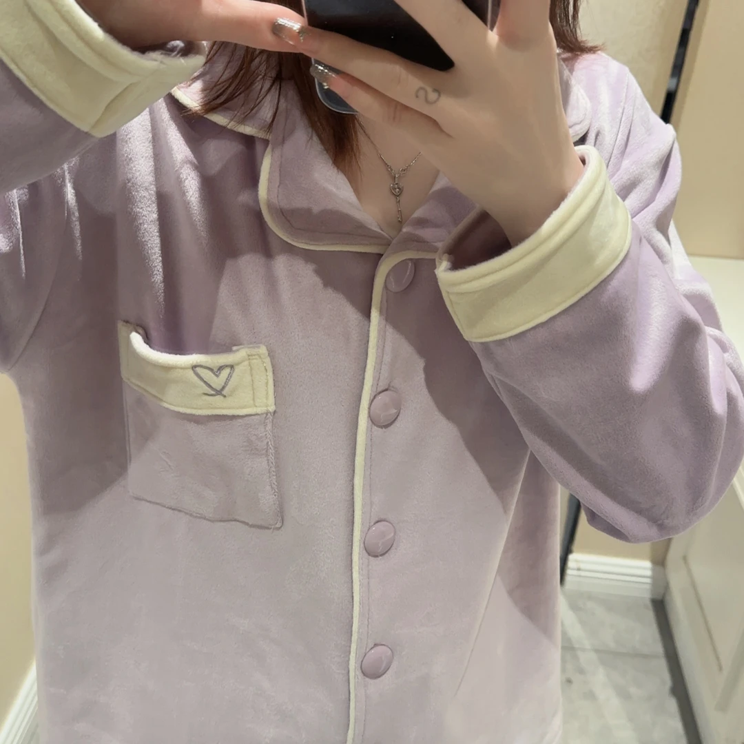 秋冬情侣款【心语】绣花海岛绒保暖睡衣甜美高级感舒适长袖长裤1461