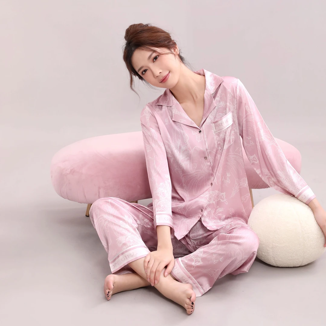 【秘密花园】春夏新款睡衣女印花短袖三件套可外穿长袖家居服457