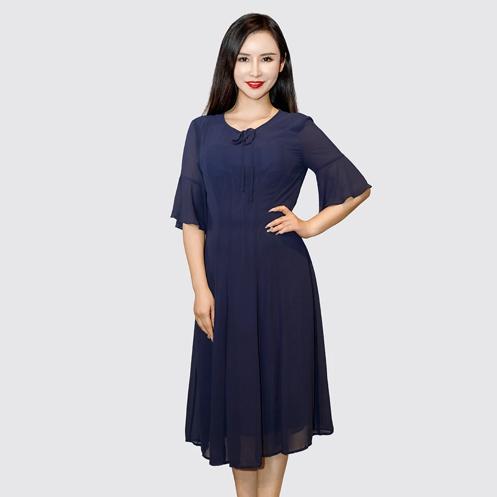 捷纺制衣定制款时尚雪纺连衣裙气质修身舒适夏季优雅女士显瘦裙