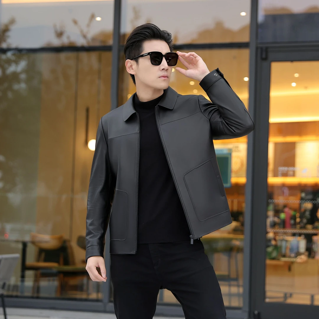 5822海宁男士高档优质绵羊皮夹克翻领款2024新款真皮皮衣秋冬时尚