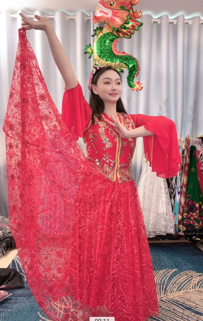 【精选】1新款民族风纱刺绣款720大摆舞蹈裙/新疆民族风舞蹈裙10