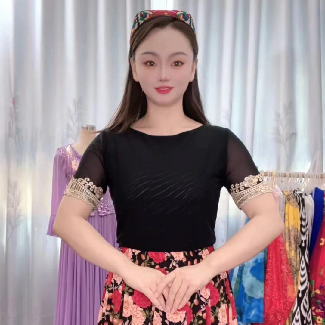 【厂家直销】1新疆民族风短袖练功服上衣/修身显瘦夏季短款短款上衣
