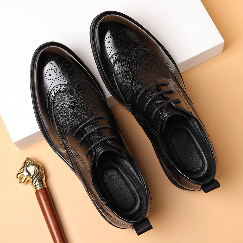 真皮布洛克雕花皮鞋男士正装皮鞋时尚英伦风休闲男皮鞋商务德比鞋