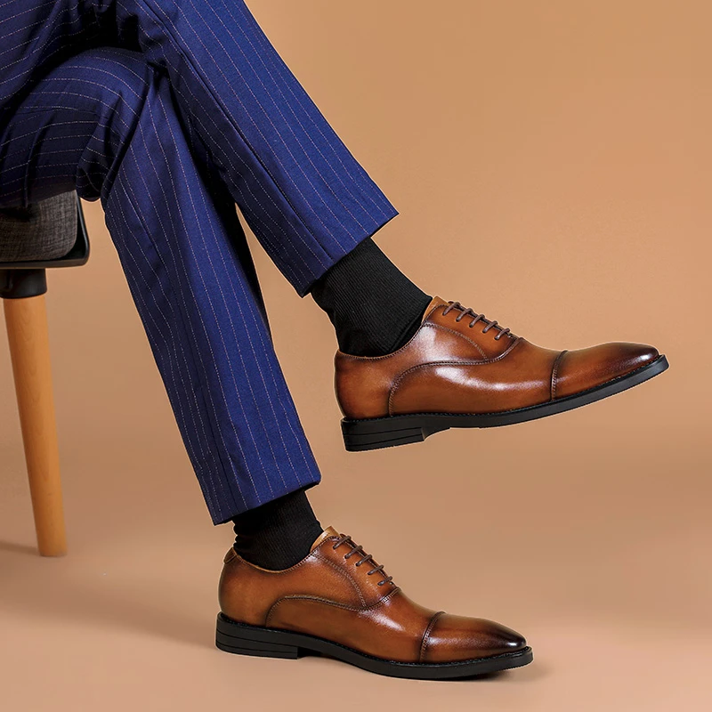真皮正装皮鞋男士三接头牛津鞋英伦风商务绅士皮鞋男款新郎结婚鞋