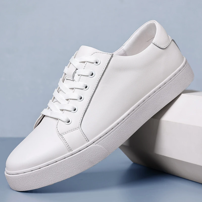 真皮小白鞋男士休闲板鞋时尚百搭白色运动鞋男款低帮商务休闲皮鞋