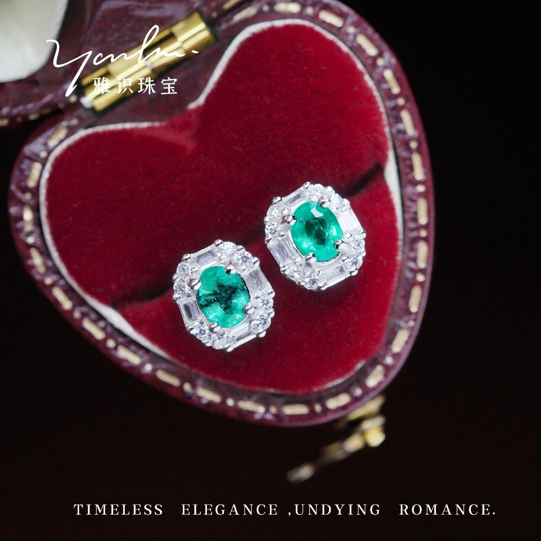 S925银天然祖母绿满钻精致耳钉 ys0279