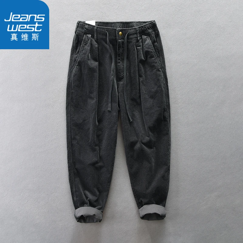 Jeanswest/真维斯阿美咔叽直筒灯芯绒裤男秋季新款日系复古休闲裤