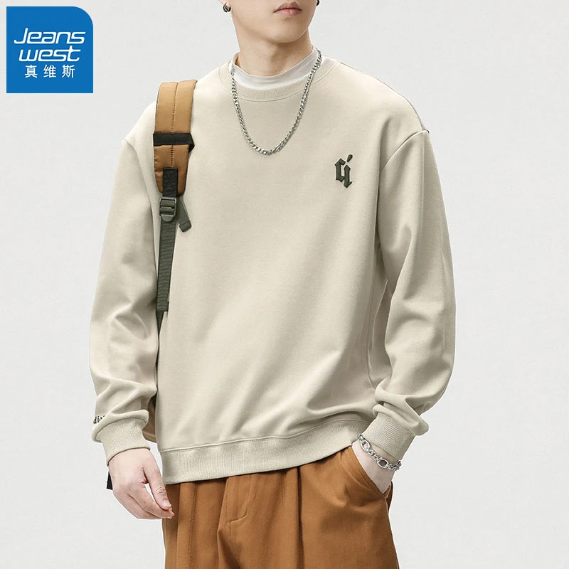 Jeanswest/真维斯秋冬季卫衣男士重磅潮流大码加绒百搭美式打底衫