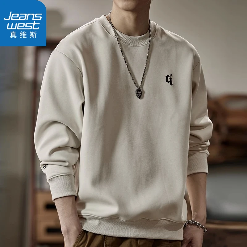 Jeanswest/真维斯内搭卫衣男2023年秋冬新款男士宽松大码青少年男