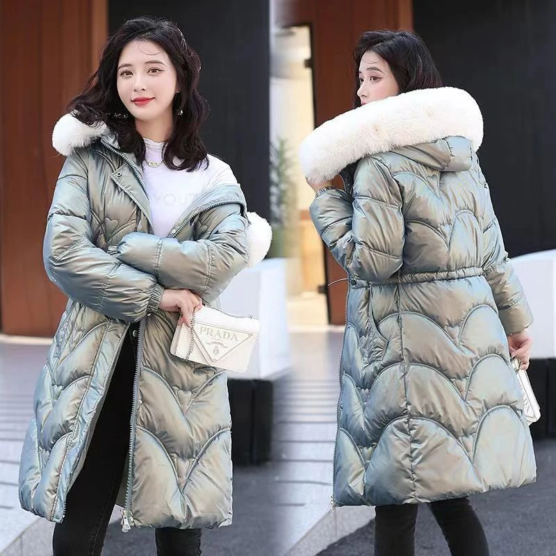 【无毛领款】连帽中长款修身长款外套加厚冬季韩版过膝时尚保暖