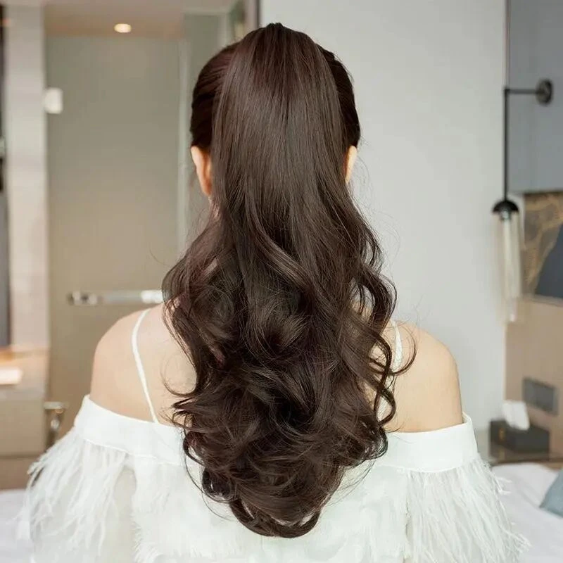 大卷马尾抓夹假发女长卷发大波浪网红自然高马尾无痕隐形哑光逼真