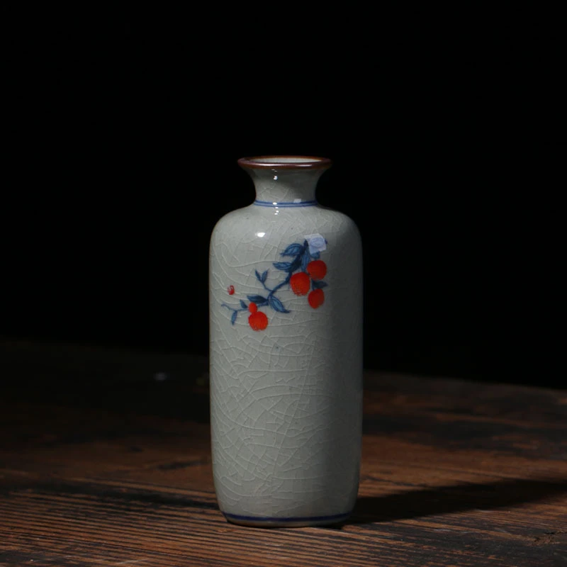 陶瓷小花插-天青荔枝茶具配件口径3.2高12.4cmS-320