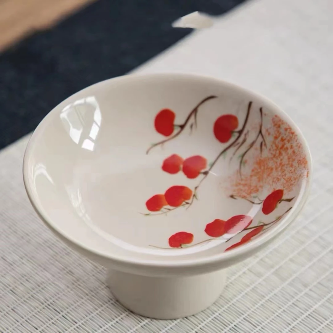 柿柿如意陶瓷手工家用中式手绘釉上彩白瓷大碗盘子果盘S-761