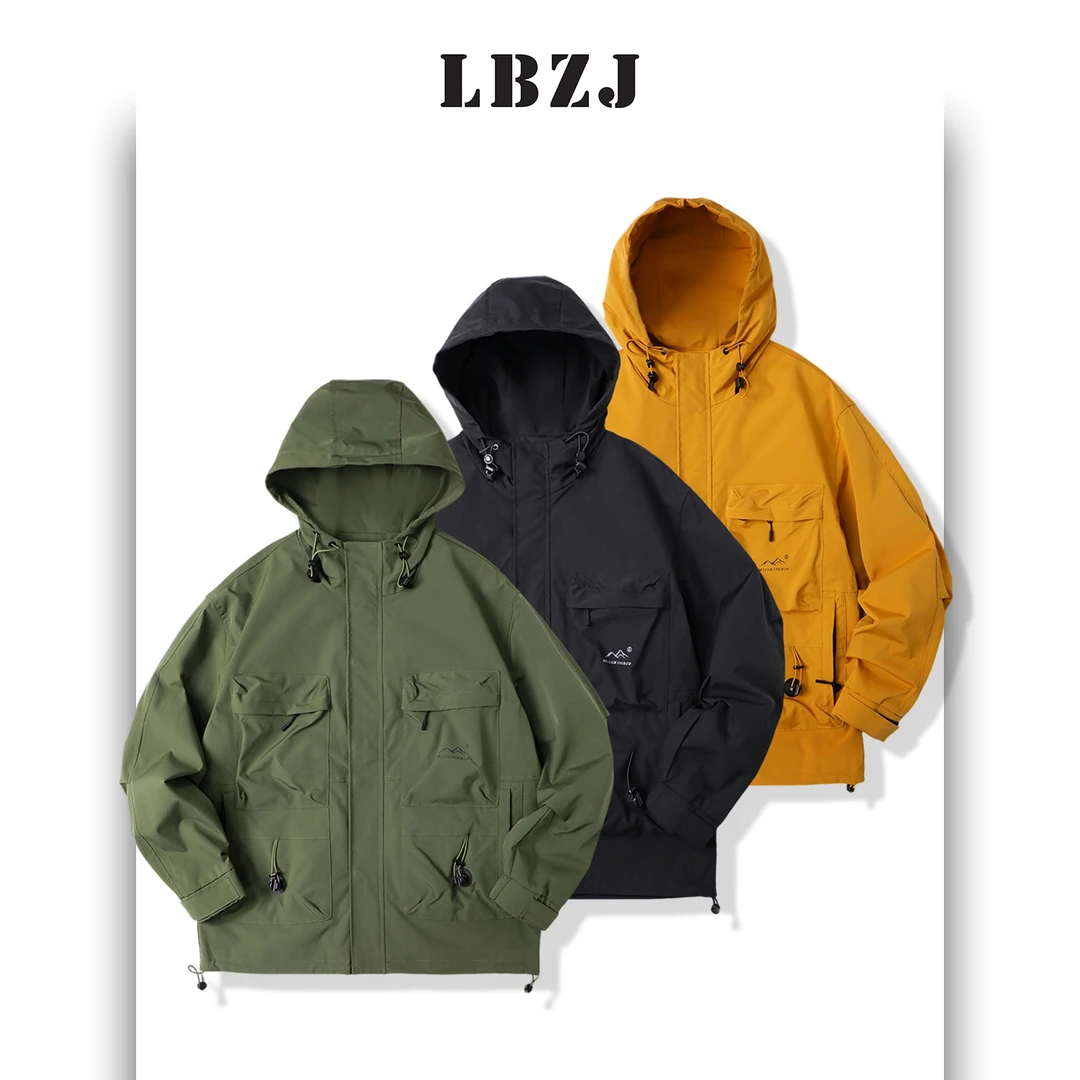 【李样清货】 男士户外防水连帽冲锋衣 美式休闲男外套情侣春季防风