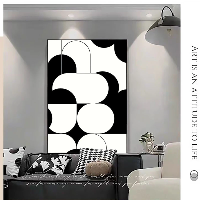 现代简约客厅装饰画黑白抽象艺术挂画沙发背景墙落地画高级感壁画