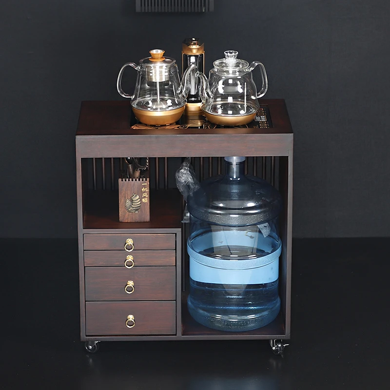 胡桃色茶水柜家用客厅沙发几烧水壶一体桌面简约茶桌茶台茶具边柜