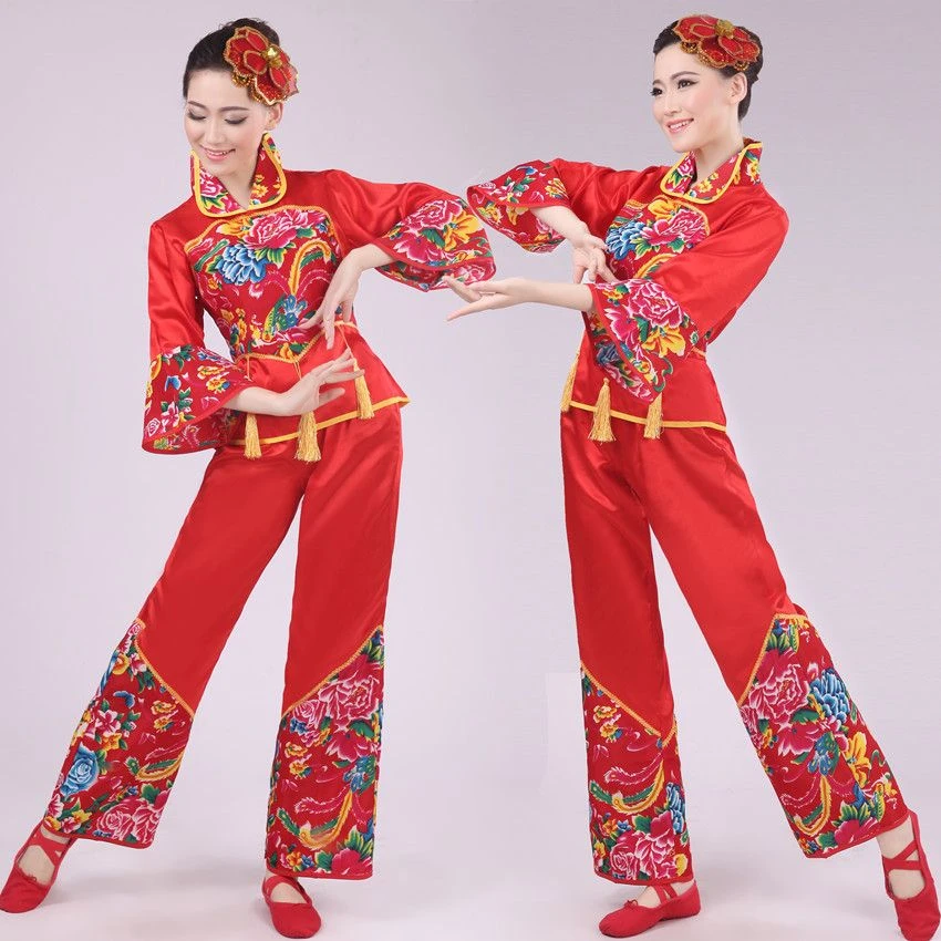 舞蹈服秧歌舞秧歌服民族风中老年服装国风扇子舞台套装二人转喜庆