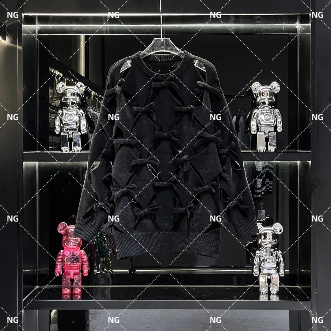 【DAXIU轻奢】秋冬纯色蝴蝶结镂空针织衫-2403-1