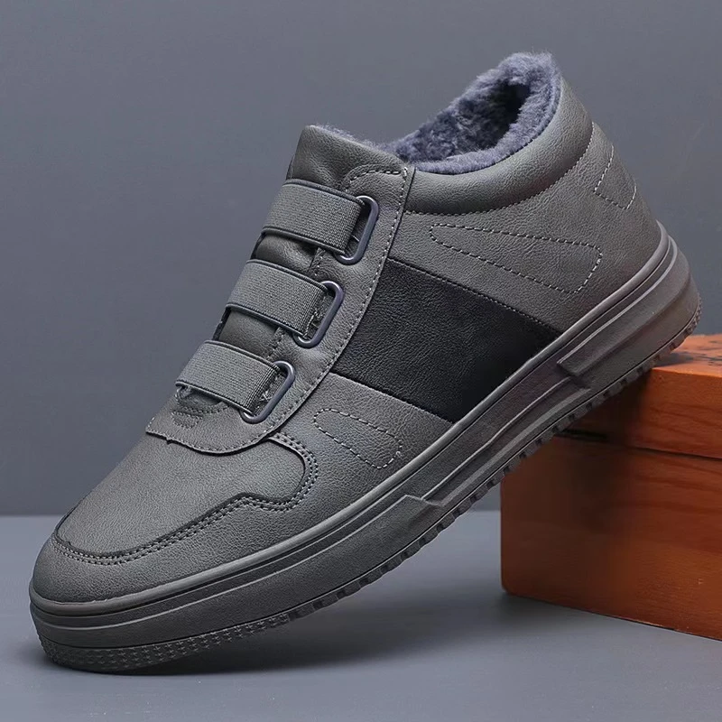 冬季棉鞋男士皮鞋韩版潮流百搭男板鞋休闲加绒皮鞋男款板鞋cl男鞋