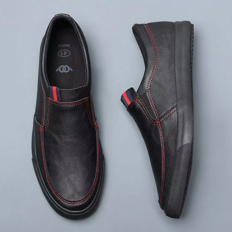 男士休闲皮鞋平底男鞋休闲软皮鞋春季韩版潮流懒人一脚蹬冬季加绒