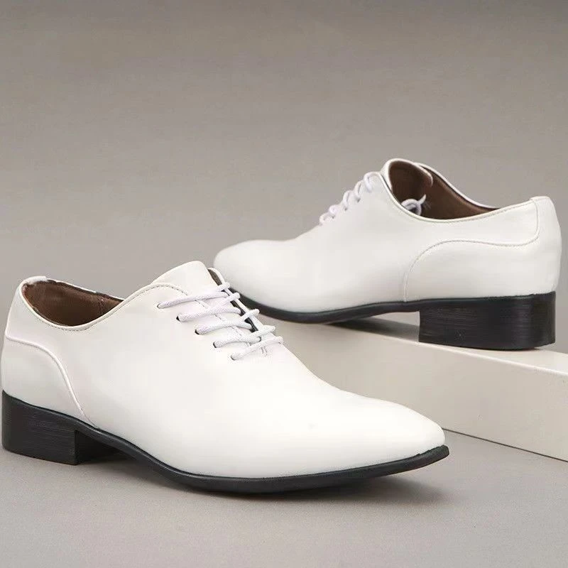 休闲皮鞋男尖头男士潮流鞋结婚影楼婚纱摄影拍照演出约会白色鞋子
