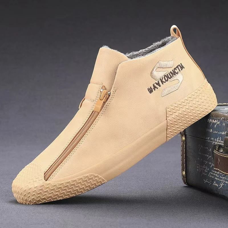 冬季男鞋新款加绒保暖棉鞋休闲鞋高帮鞋英伦皮鞋一脚蹬懒人鞋板鞋