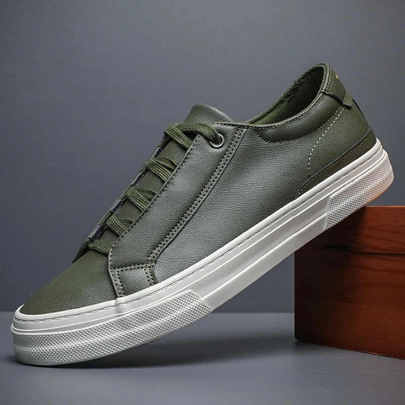低帮板鞋男2024春季潮鞋休闲透气男士英伦皮鞋男软底百搭系带舒适
