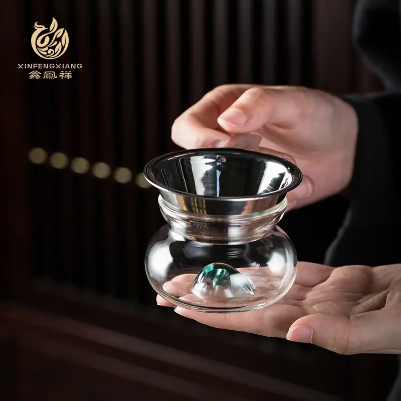 鑫凤祥新款观山茶漏茶滤 耐热玻璃材质 304不锈钢过滤网清洗方便