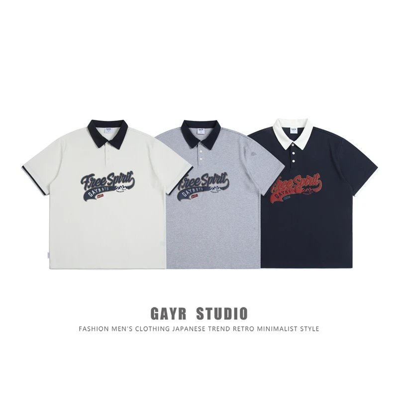 T234夏季翻领短袖t恤男街头山系cityboy上衣宽松POLO衫男休闲体恤