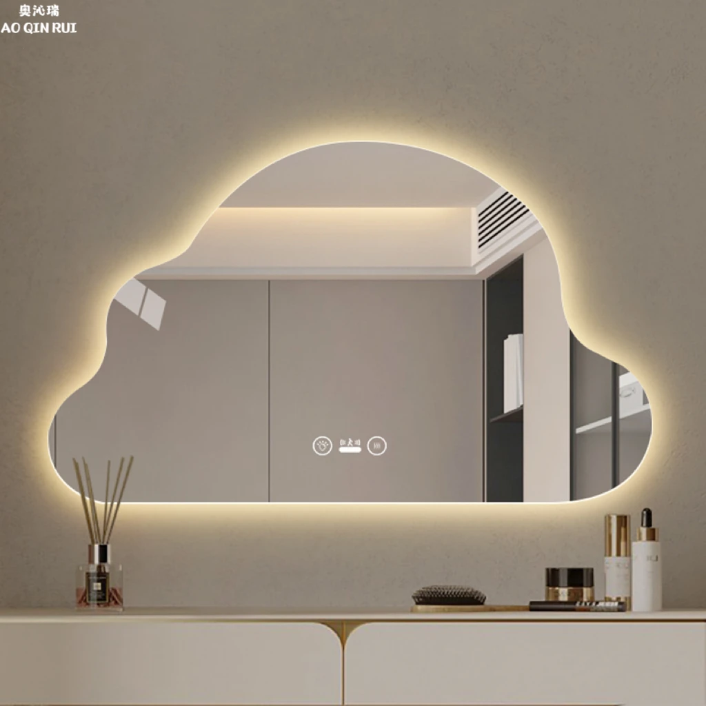 奥沁瑞艺术云朵化妆镜创意智能浴室镜壁挂式梳妆台欧普灯带装饰镜