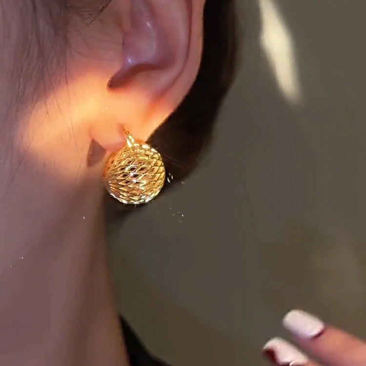 铜合金耳饰 网红金色菜篮子耳扣球球耳环小众时尚简约百搭冷淡风