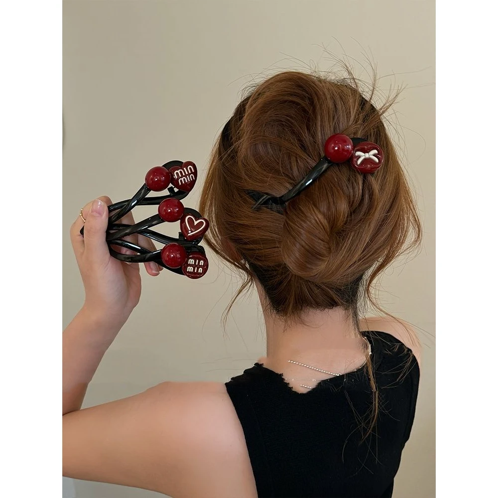 安可拉红~扭扭抓夹女高级感2024新款一字发夹后脑勺盘发鲨鱼夹子