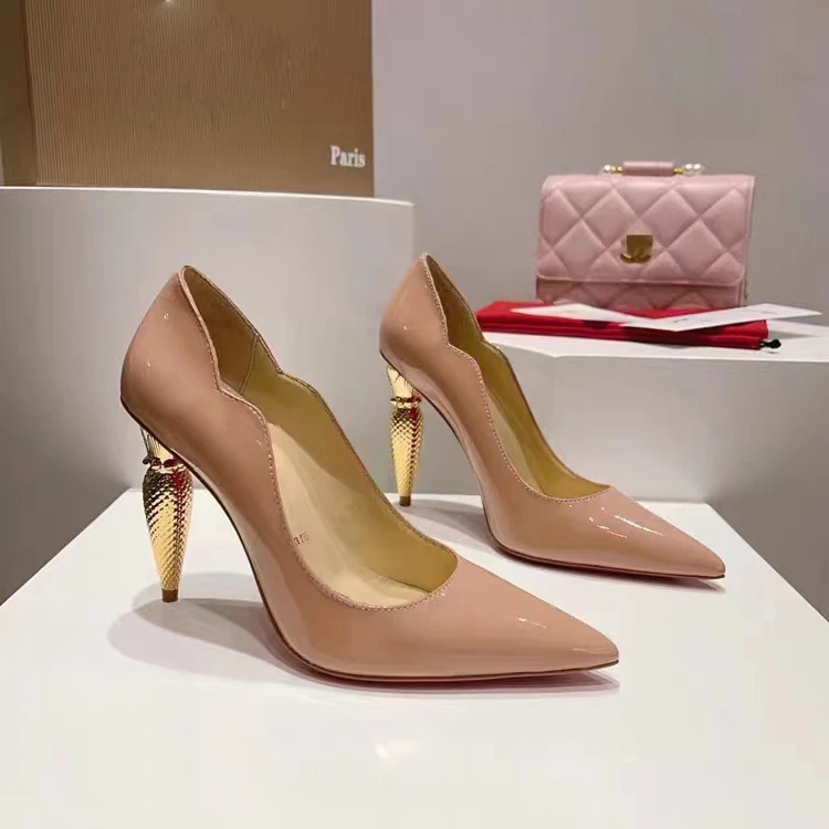 【高定版】大波浪口红跟法式名媛时尚尖头浅口波浪高跟异形跟单鞋女