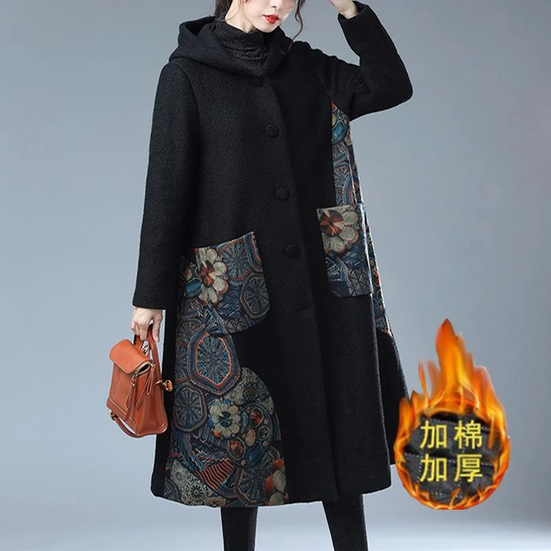 大码秋冬新款水貂绒中年妈妈复古毛呢外套女中长加棉加厚呢子大衣