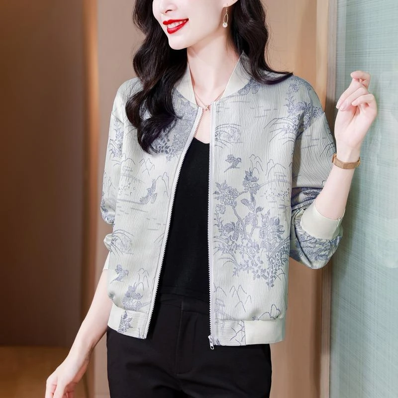 新中式国风立领提花外套女秋冬季年轻妈妈时尚气质棒球服夹克上衣