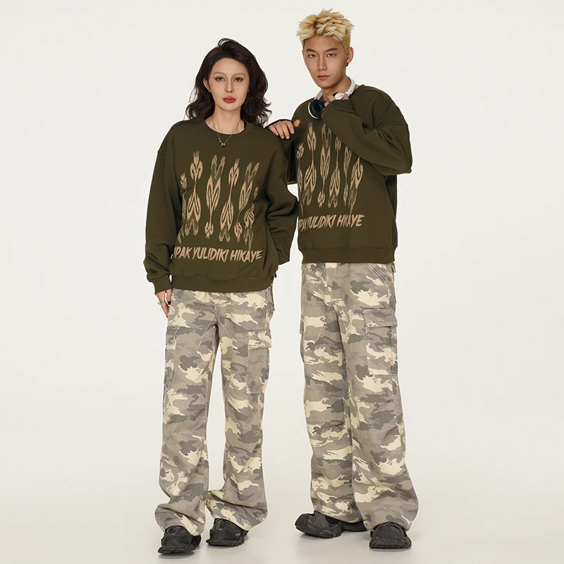 BH-BLACK新疆民族风艾德莱斯花纹美式复古潮牌圆领卫衣男女同款