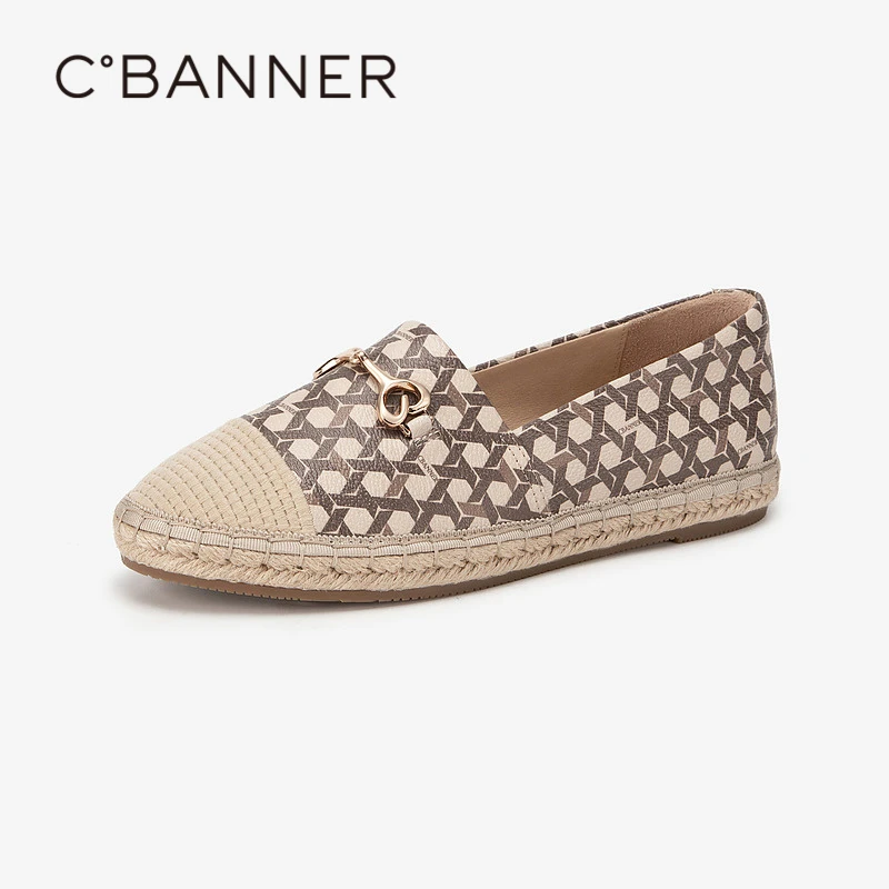 千百度编织圆头渔夫鞋女2024春季新款休闲鞋平底鞋单鞋A24160115