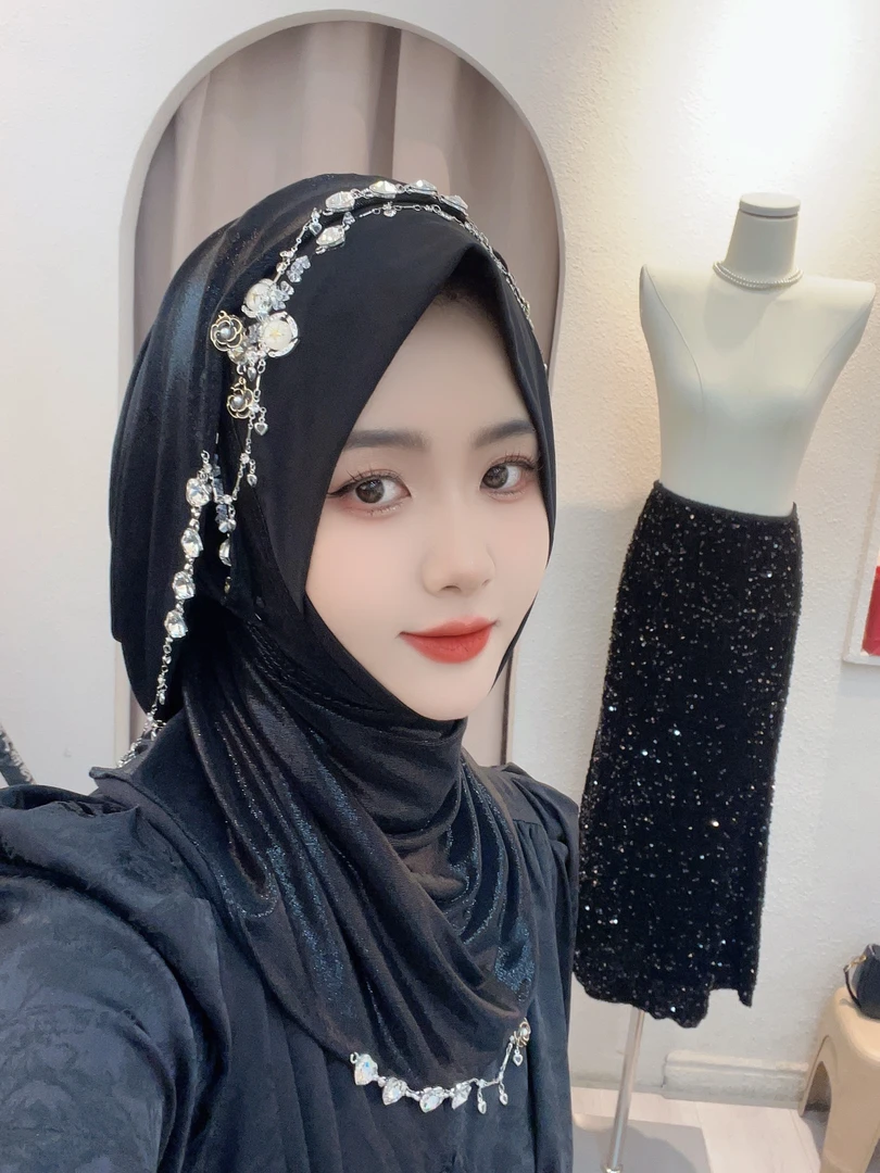 气质时尚潮流镶钻重工复古头巾 青黛百搭网红气质