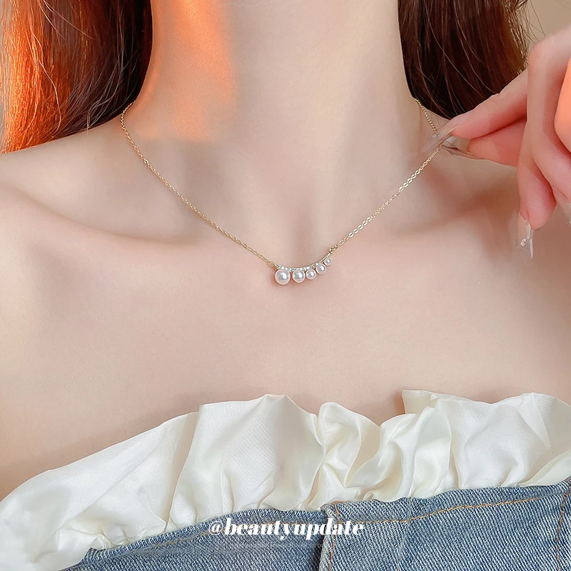 铜合金仿珍珠项链 新款字母珠珠项链时尚设计感锁骨链轻奢饰品女