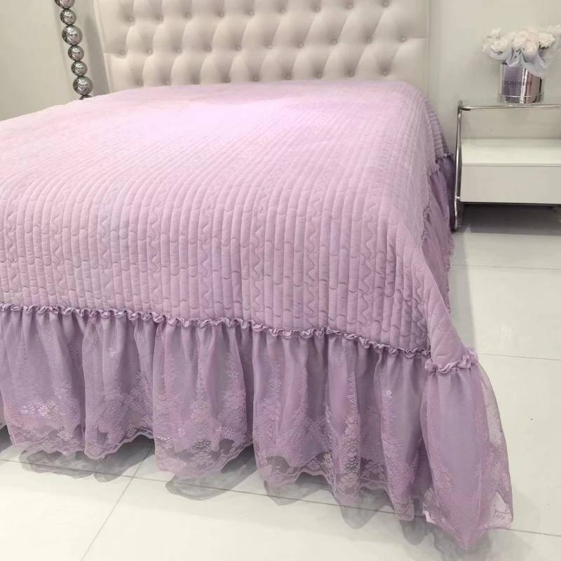 欧根纱床盖 秋冬加厚加绒床盖牛奶绒婴儿绒加厚高端床罩