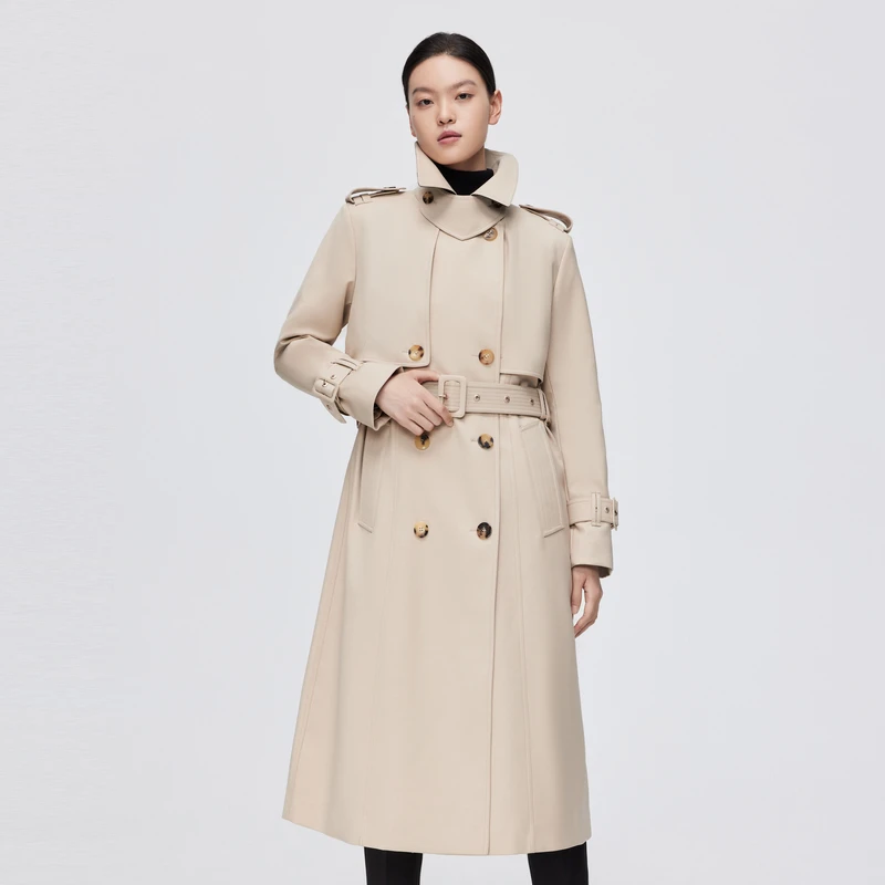 波司登秋冬鹅绒女士时尚气质英伦风百搭收腰显瘦中长款风衣羽绒服