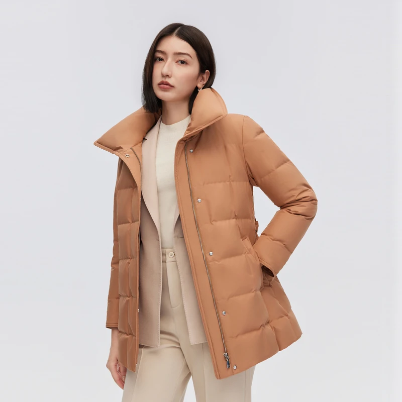 波司登品质鹅绒冬季女保暖收腰时尚通勤翻领一手长外套立领羽绒服