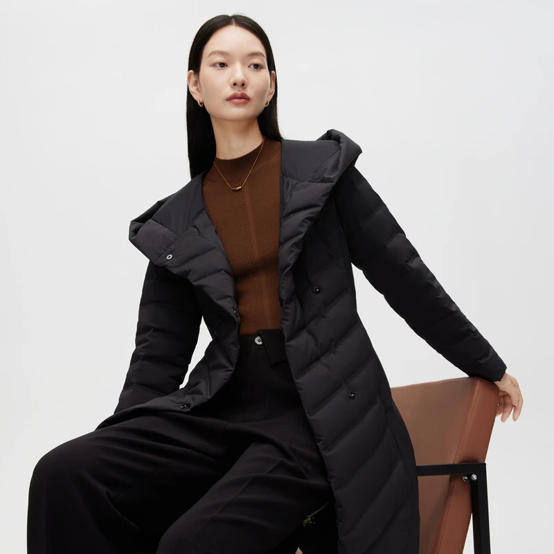 波司登正品秋冬鹅绒气质显瘦收腰纯色时尚轻薄保暖女中长款羽绒服