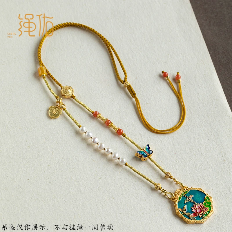 非金属布艺吊坠 如意平安锁编绳项链绳串珠双耳型挂件绳吊坠绳女