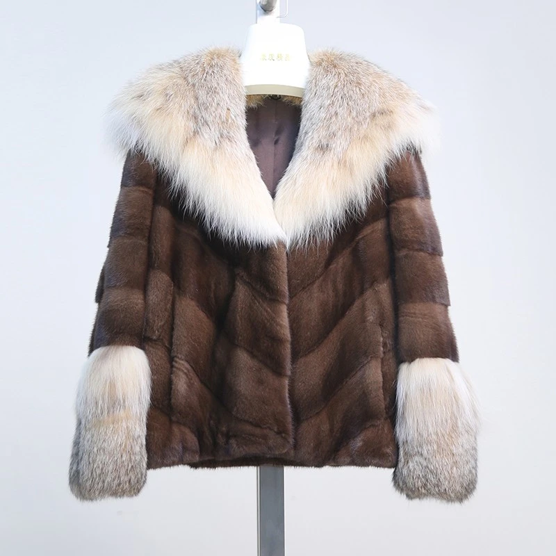 讴咪 2025新款Lynx披肩帽短二裘皮斜排女士冬季皮草外套