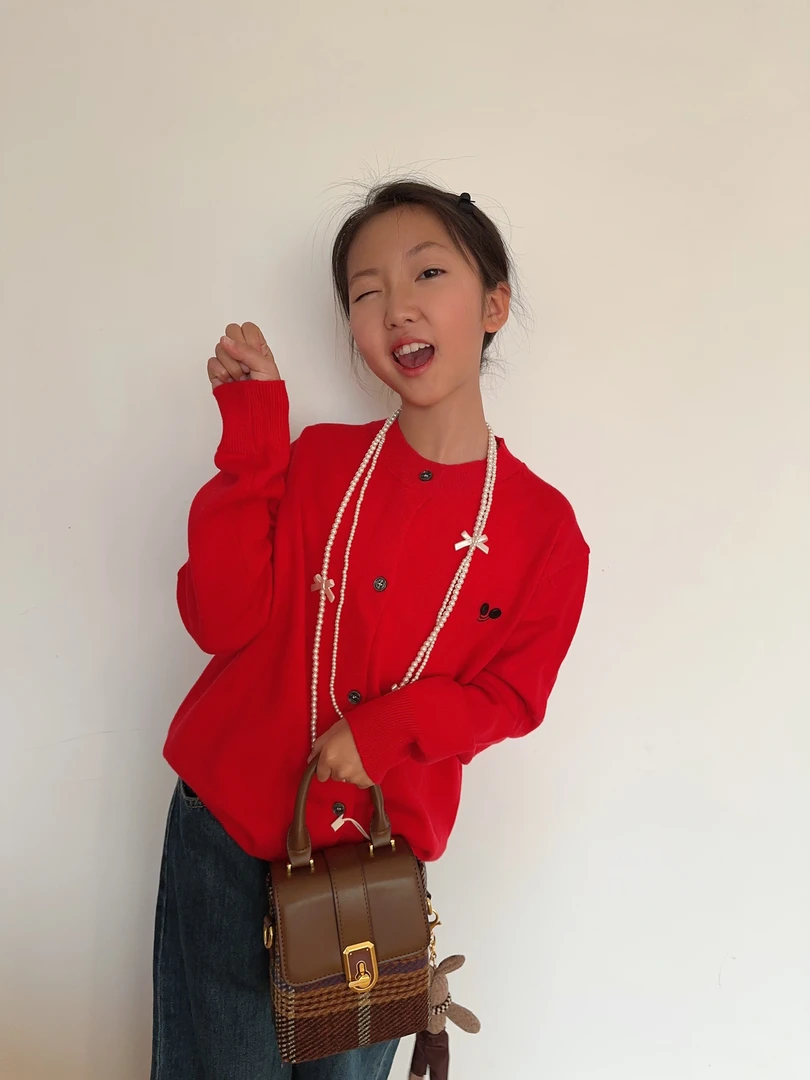 新年红色开衫毛衣女春秋冬设计感针织上衣