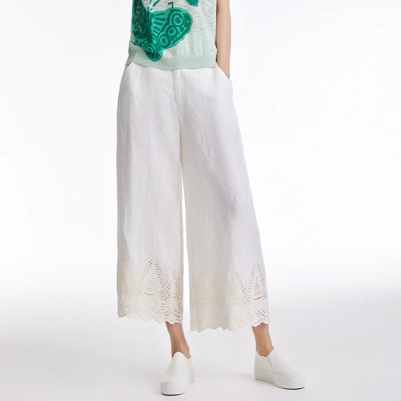 M..麻多多/2023春夏新款镂空仙气百搭纯色休闲阔腿裤棉麻23246123