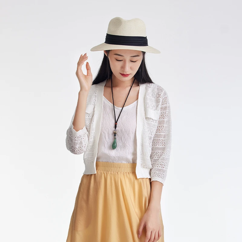 M..麻多多/2023春夏新款镂空V领气质显瘦百搭纯短款开衫23246139