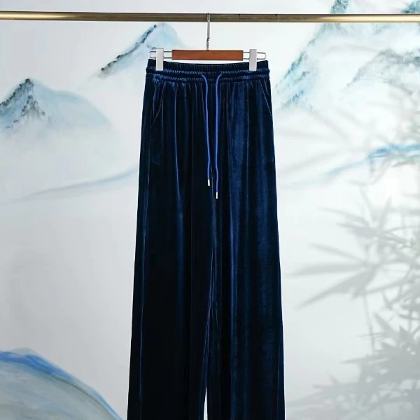 高腰时尚复古中式秋冬丝绒直筒裤裤子松紧腰民族风女式休闲百搭