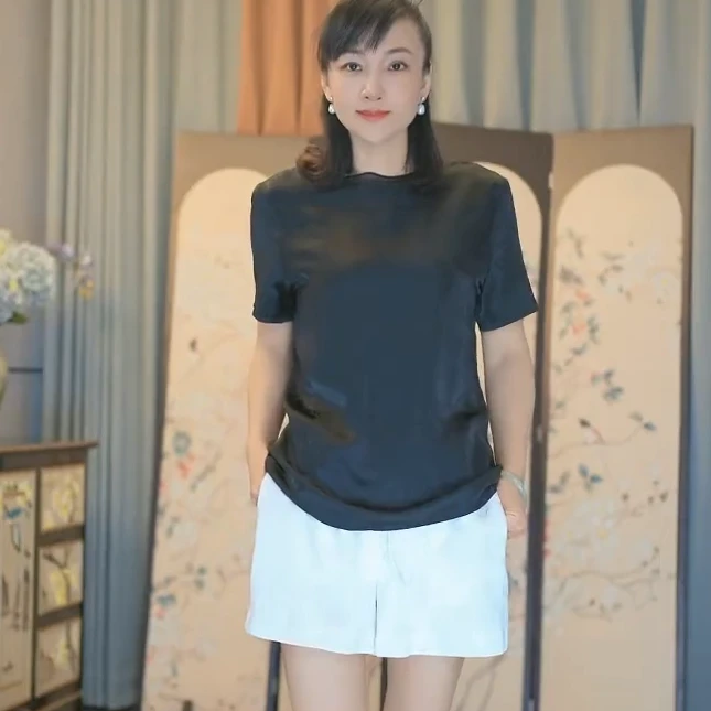 新款夏季女士新中式休闲提花短裤纯色春夏显瘦百搭时尚黑色